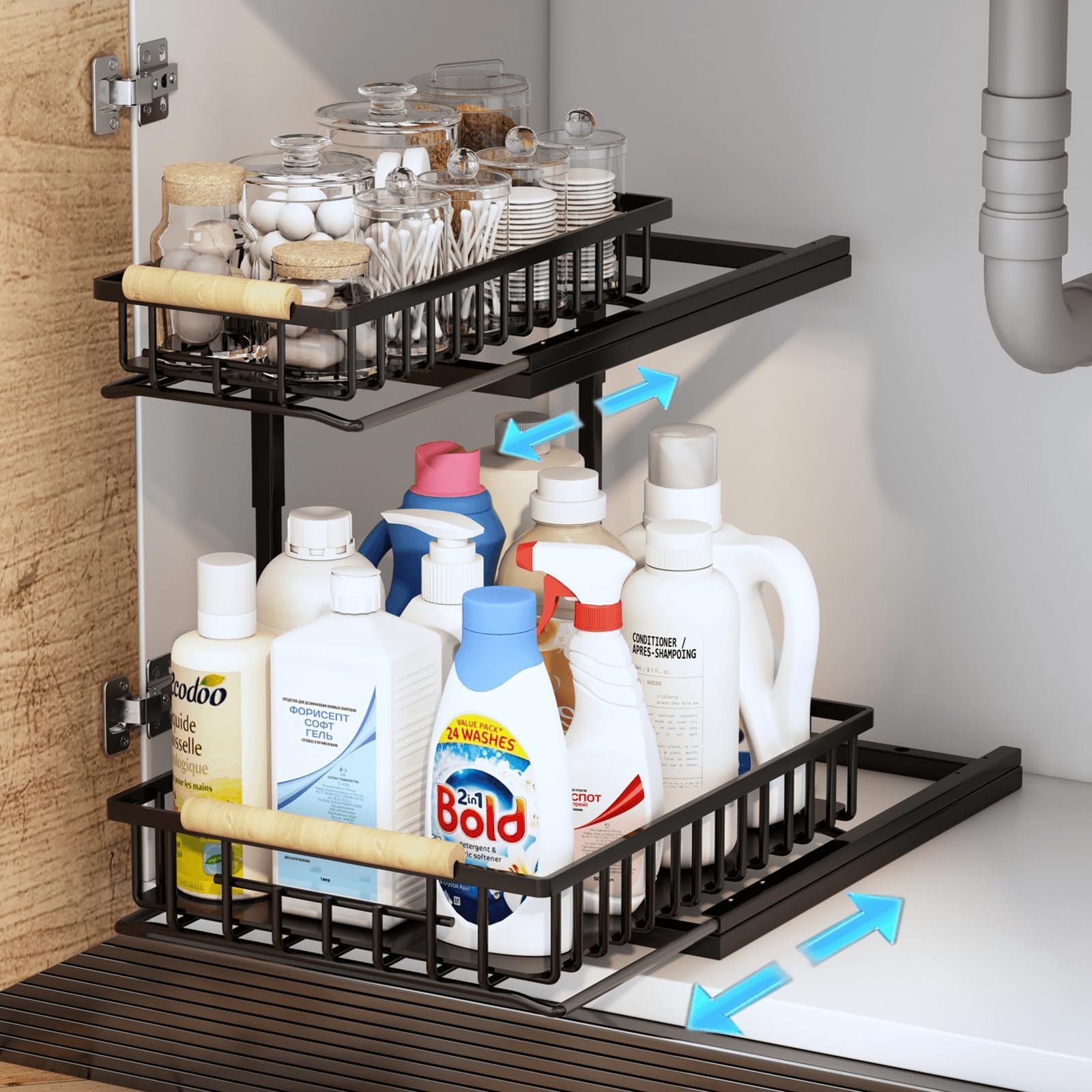 ikeoat Under Sink Organizer and Storage, Pull Out Cabinet Organizer Slide Out Sink Shelf Cabinet Storage Shelves, Under Sink Storage for Kitchen Bathroom Cabinet