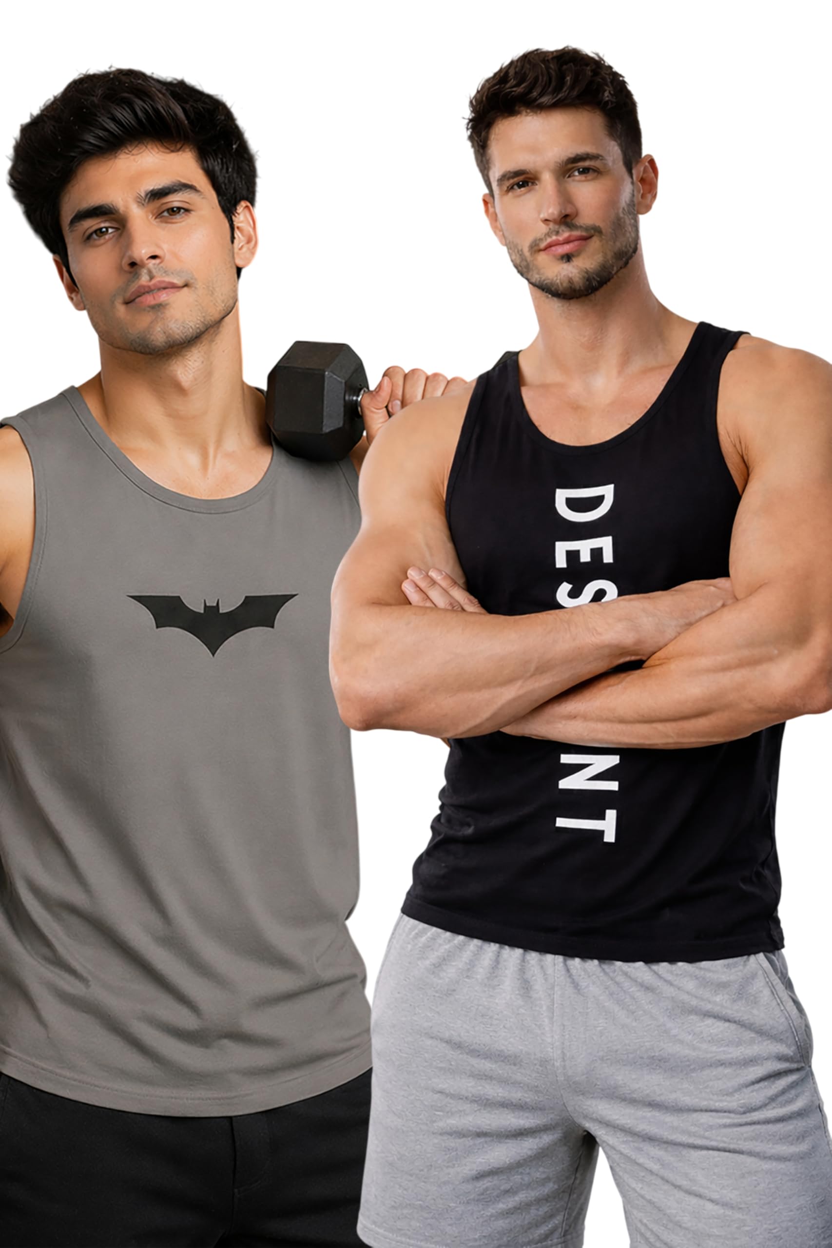 Polyester Letter Printed Vest for Men - Pack of 2 - Black & Grey | Round Neck | Sleeveless | Regular Fit | Summer & Gym Wear Tank Top for Men-image-44