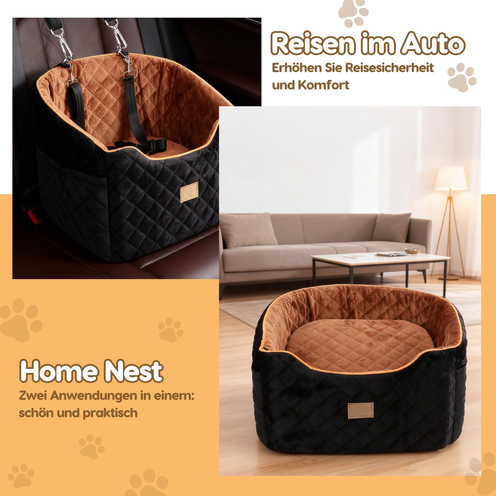Asiento de coche para perros – Asiento para perros extraíble y lavable con base antideslizante y bolsillos laterales para coche, viajes de camping, para perros pequeños/medianos de hasta 35 libras L