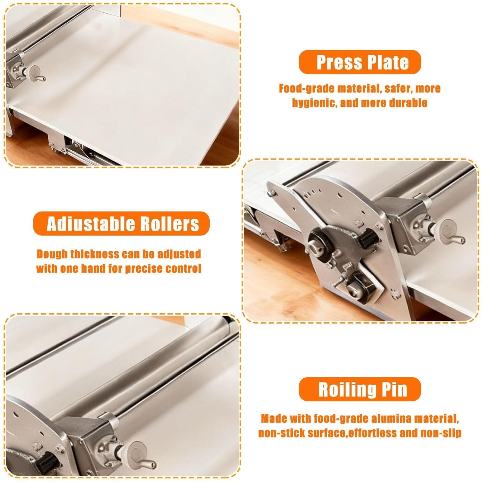 Laminadora de masa eléctrica comercial, for croissants y tartas | Con Movimiento Automático De Avance/Retroceso, Espesor Ajustable 2-30 Mm, Adecuado Plegable, for Hojaldres