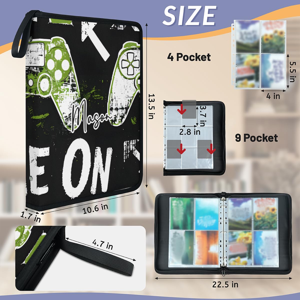Top-Loaders-for-Cards Trading-Card-Albums Custom-Name Vault-Binder 9 Pocket Sports-Card-Binder come regalo per donne, uomini, bambini, ragazze ragazzi gioco