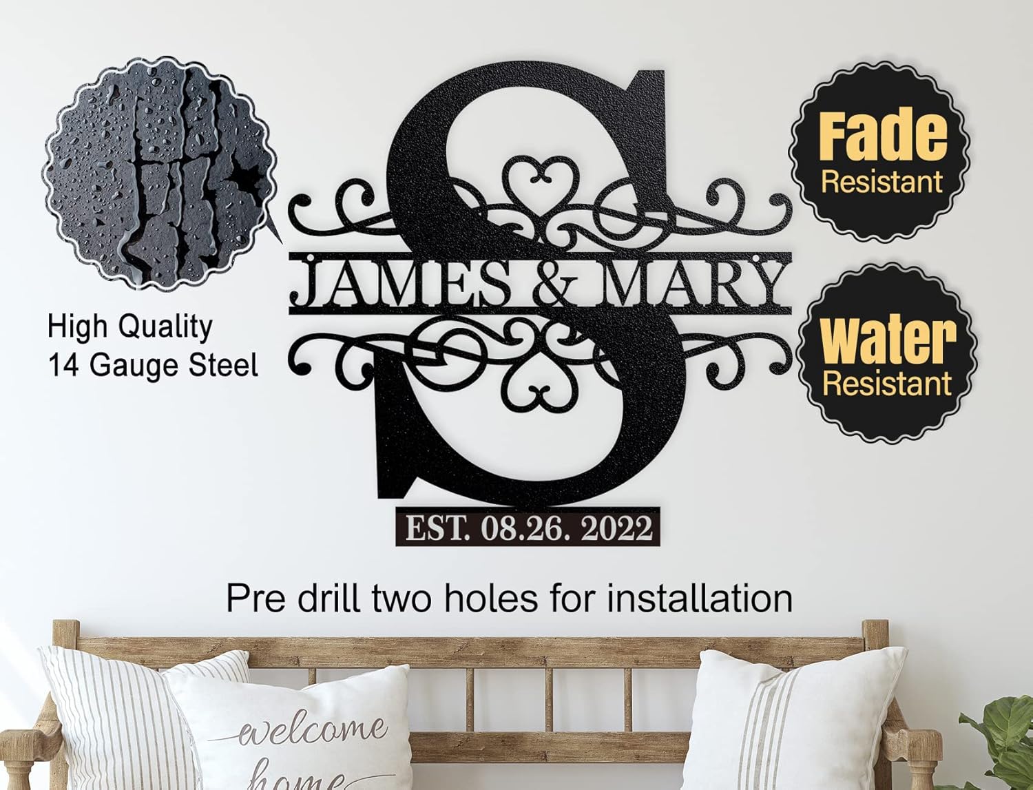 Custom Outdoor Large Last Name Signs, Monogram Wall Decor, Family Name Sign, Personalized Wedding Present, Split Letter Metal Monogram, Festival Presents