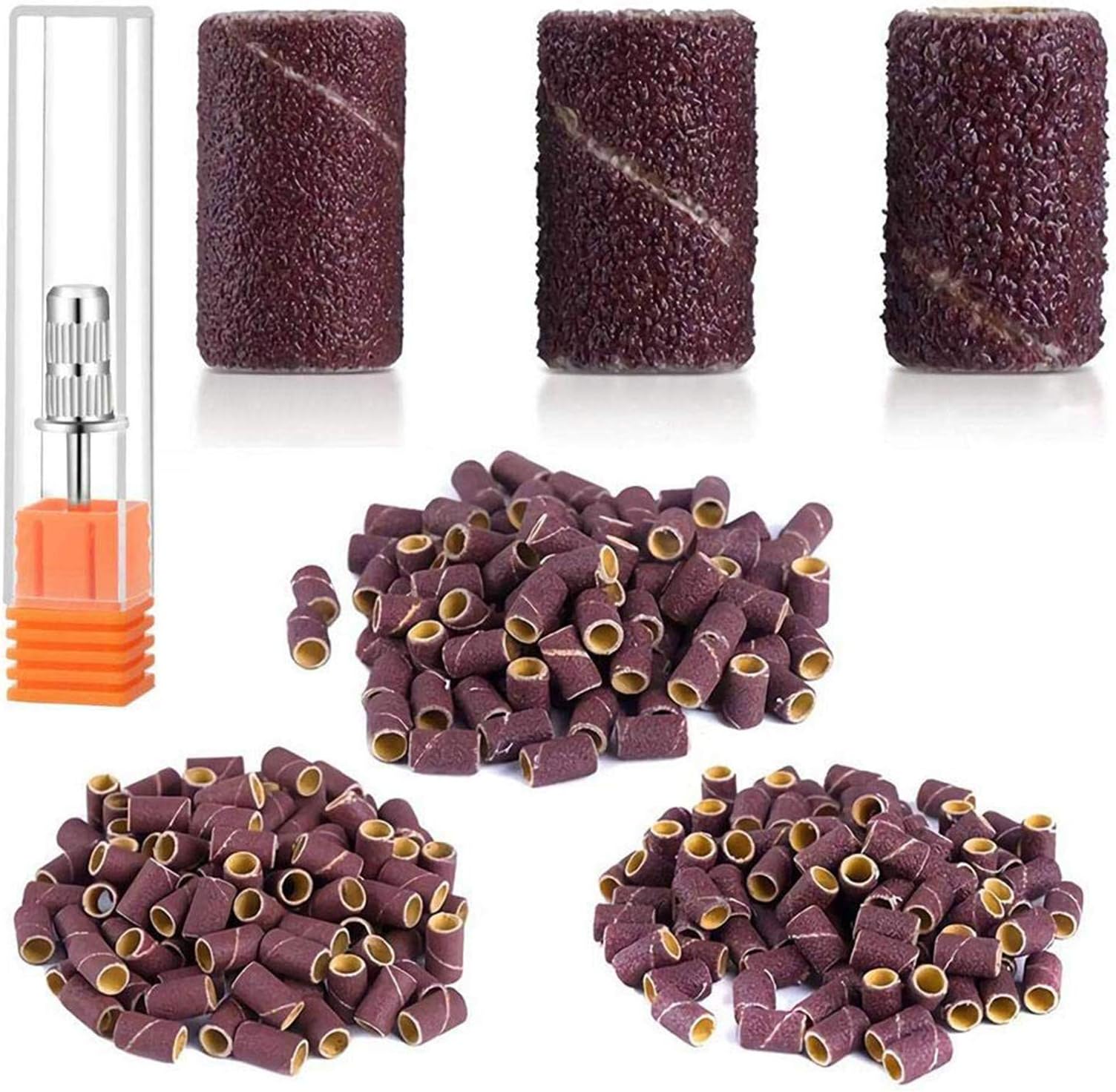 MelodySusie300 Pcs Professional Sanding Bands Nail Drill Bits Set, 80 Coarse, 120 Medium, 180 Fine Grit EFile Sand Piece Set Mandrel Bit for Acrylic Nails Manicures and Pedicures