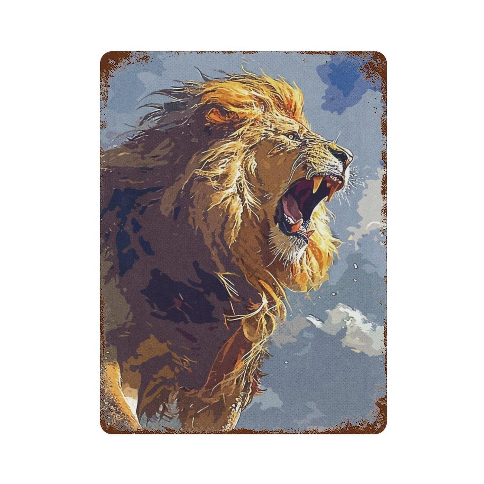 Lions Roar Vintage Rust Metal Sign 15.7"x11.8", Ideal for Basement, Hobby Room And Garage Decor
