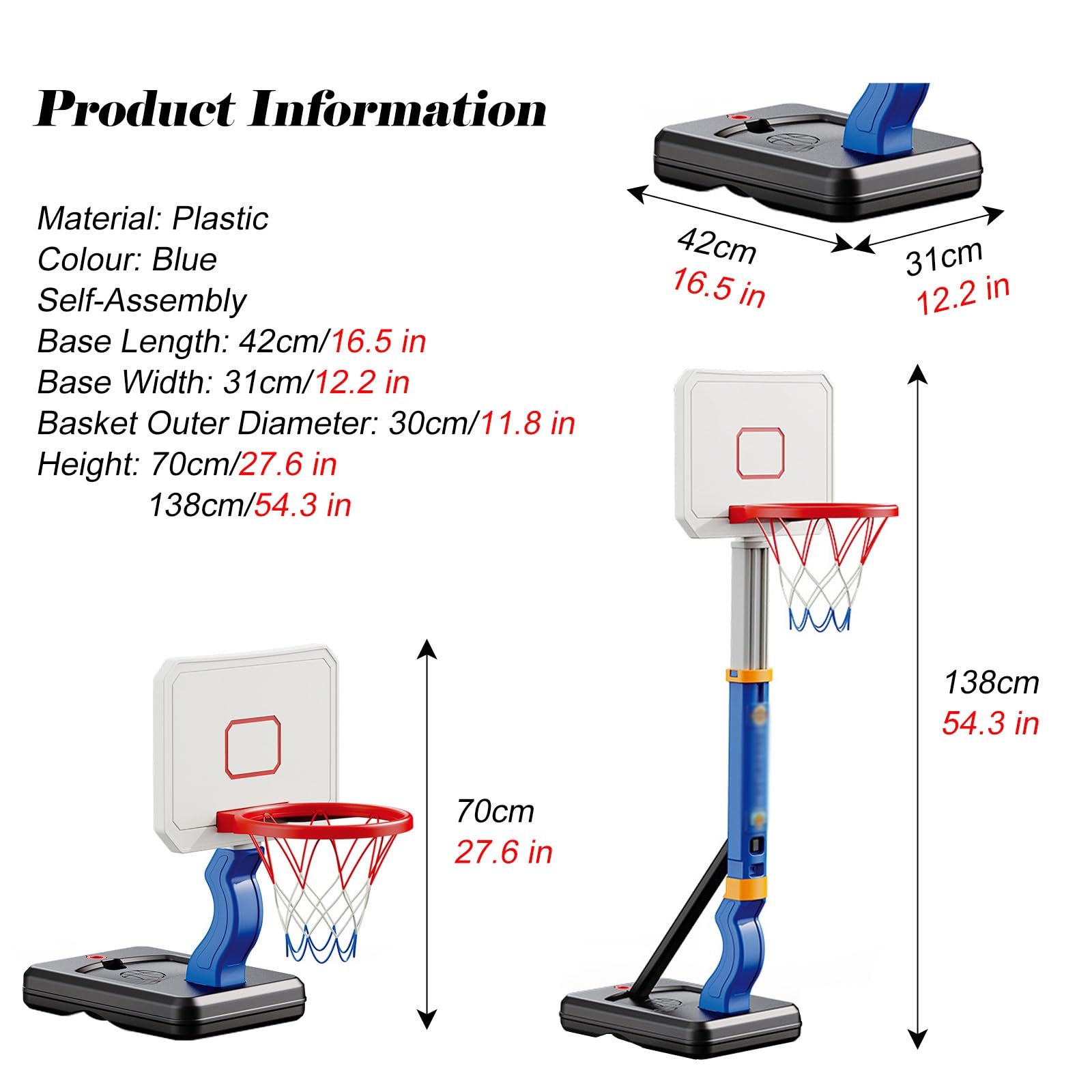 Canestro da piscina Robusto E Durevole Set Da Basket Per Piscina Regolabile In Altezza, Canestro Da Piscina Assemblato Con Base Robusta Per Il Divertimento Estivo Di Bambini/ Adolescenti E Adulti