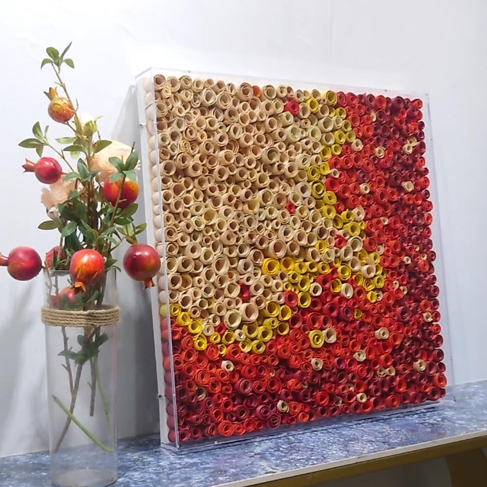 COOLDEI 3D Wooden Floral Wall Art – Handmade Red Wood Coil Abstract Sculpture (24"x24") | Modern Boho Textured Decor | Light-Reflecting Wall Art for Living Room, Bedroom, Office('Sunset Ember')