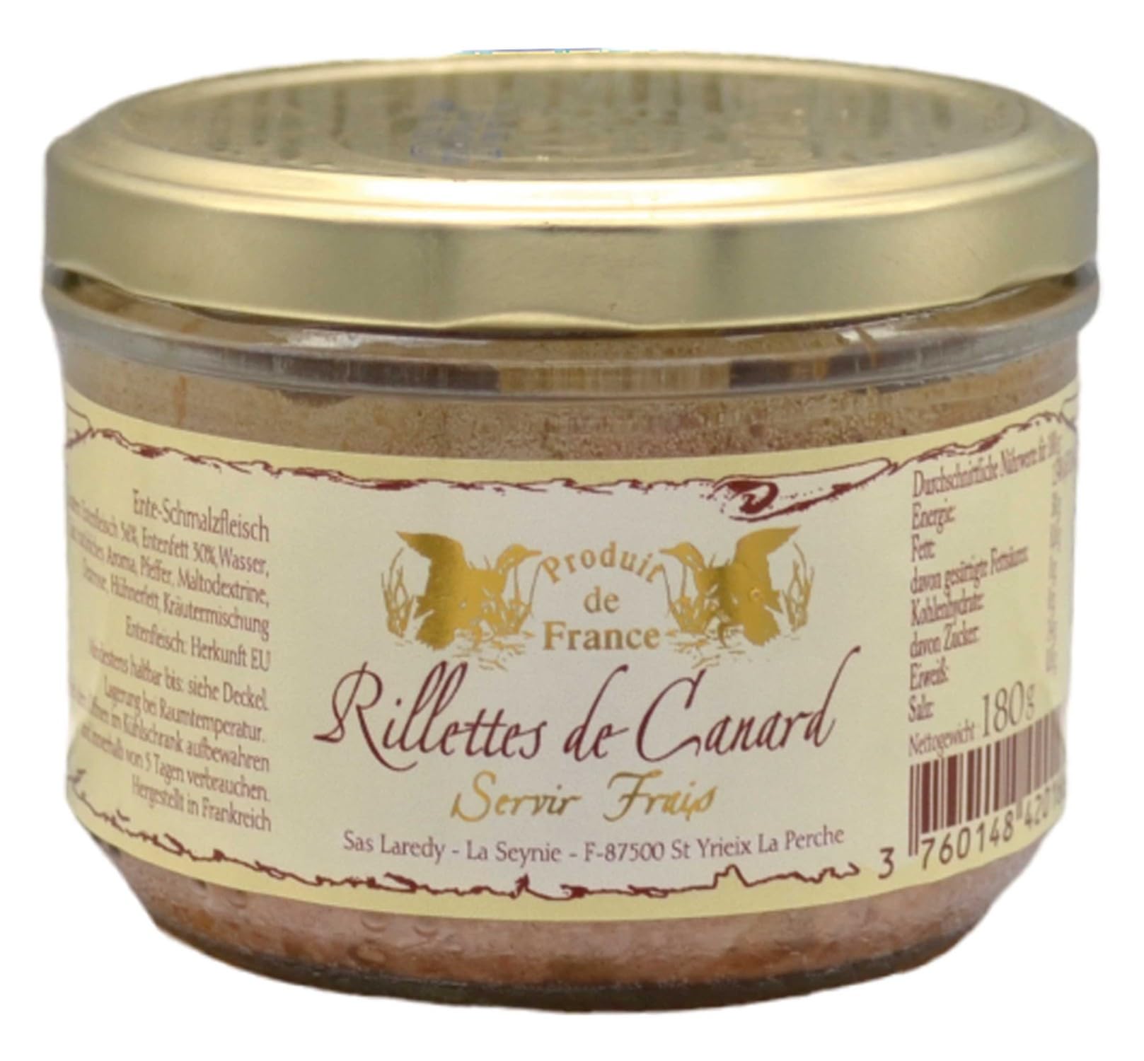 Laredy Rillettes de Canard Entenrillettes klassischer französischer Brotaufstrich Frankreich inkl. FeinWert E-Book (12 x 180g)