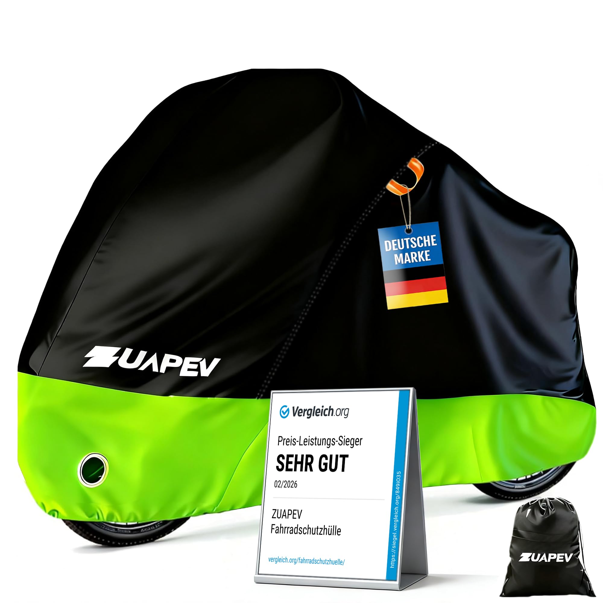 ZUAPEV® Fahrradabdeckung Wasserdicht Fahrradgarage Wetterfest Plane für Aussen, Fahrrad Abdeckplane 210D Fahrradplane Regenschutz, Fahrrad Garage Outdoor Abdeckung Schutzhülle -Test SEHR GUT