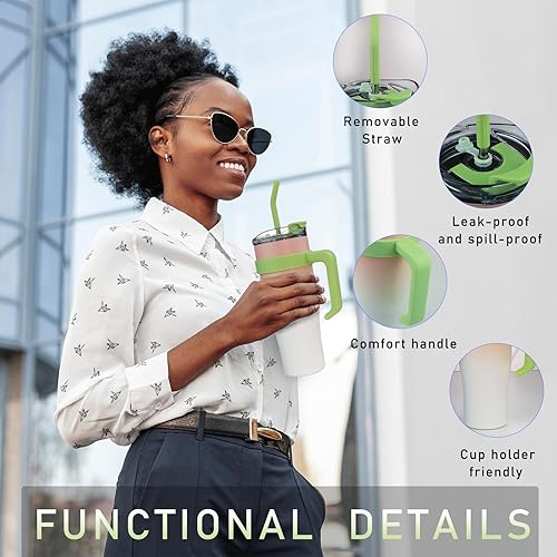 Miniatura 7 de SEYGA - Vaso aislado de 40 onzas con asa  A prueba de derrames, taza de café de viaje para automóvil, botella de agua para deportes, oficina, bebida