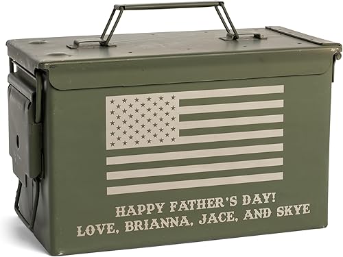 Palmetto Wood Shop Lata de munición grabada personalizada, fabricada en Estados Unidos, excedente militar genuino 50 cal, caja de almacenamiento,