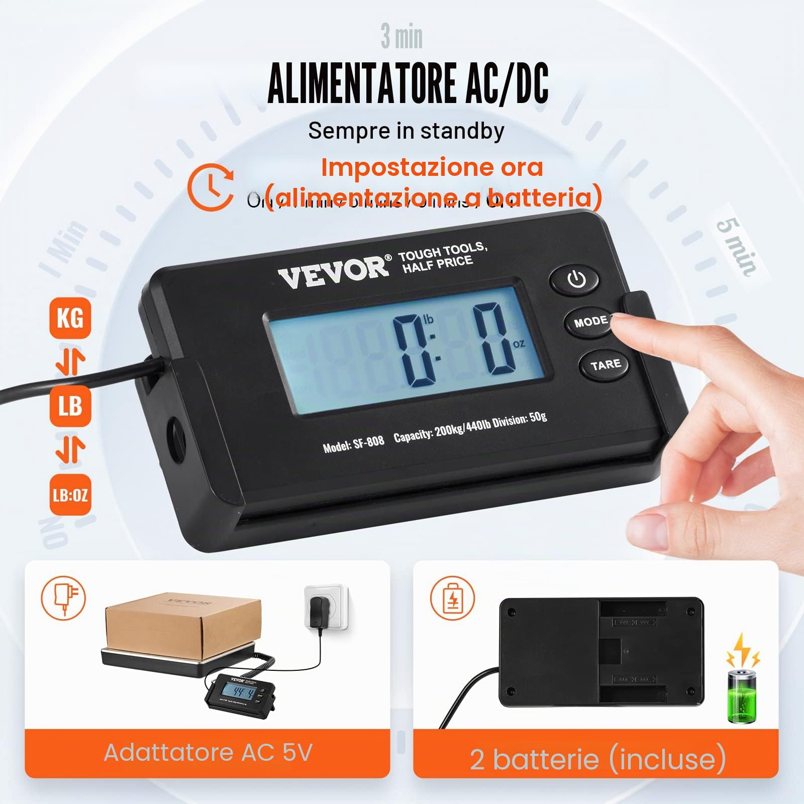 VEVOR Bilancia Digitale Pesa Pacchi Postali Commerciale ABS, 150 g-200 kg, 309 x 262 x 45 mm, Schermo LCD Tara