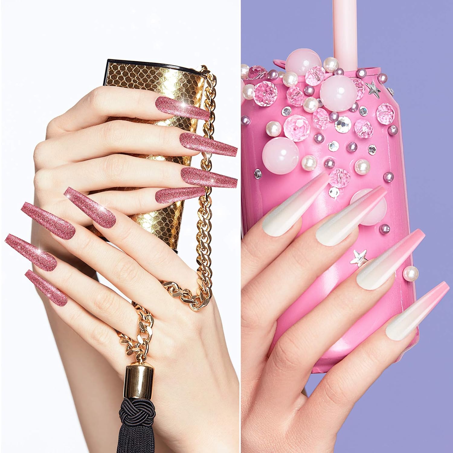432 Pieces 18 Sets Extra Long Press on Nails Ballerina Coffin False Nails Ballerina Nail Tips Full Cover Fake Nails Artificial Acrylic Nails for DIY Nail Salon (Gradient Pattern)