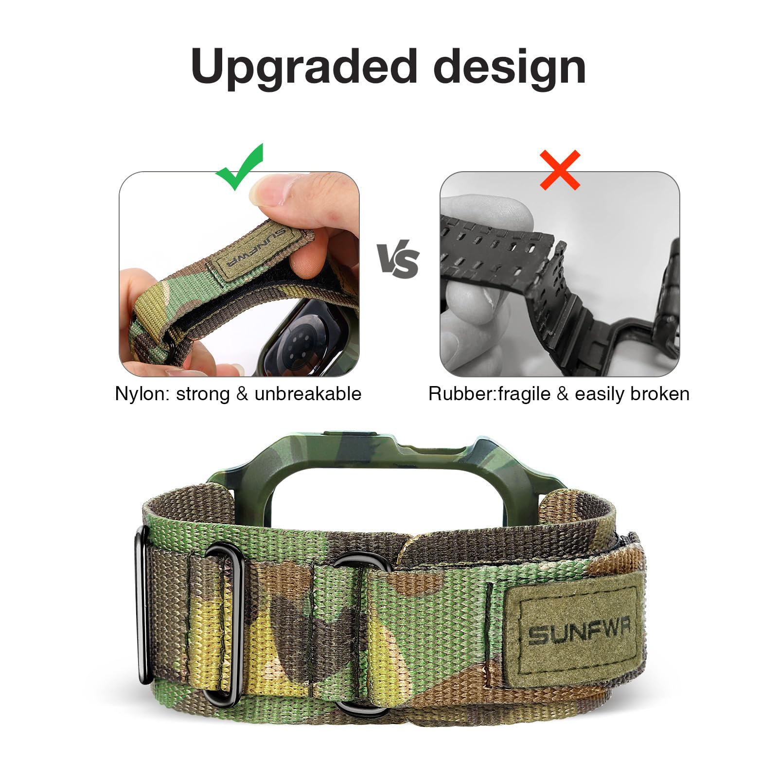 SUNFWR Bracelets Apple Watch compatibles avec Apple Watch 44 mm, 45 mm, 49 mm avec étui, en nylon Velcro robuste avec étui de protection pour iWatch Series 8/7/6/5/4 SE pour homme