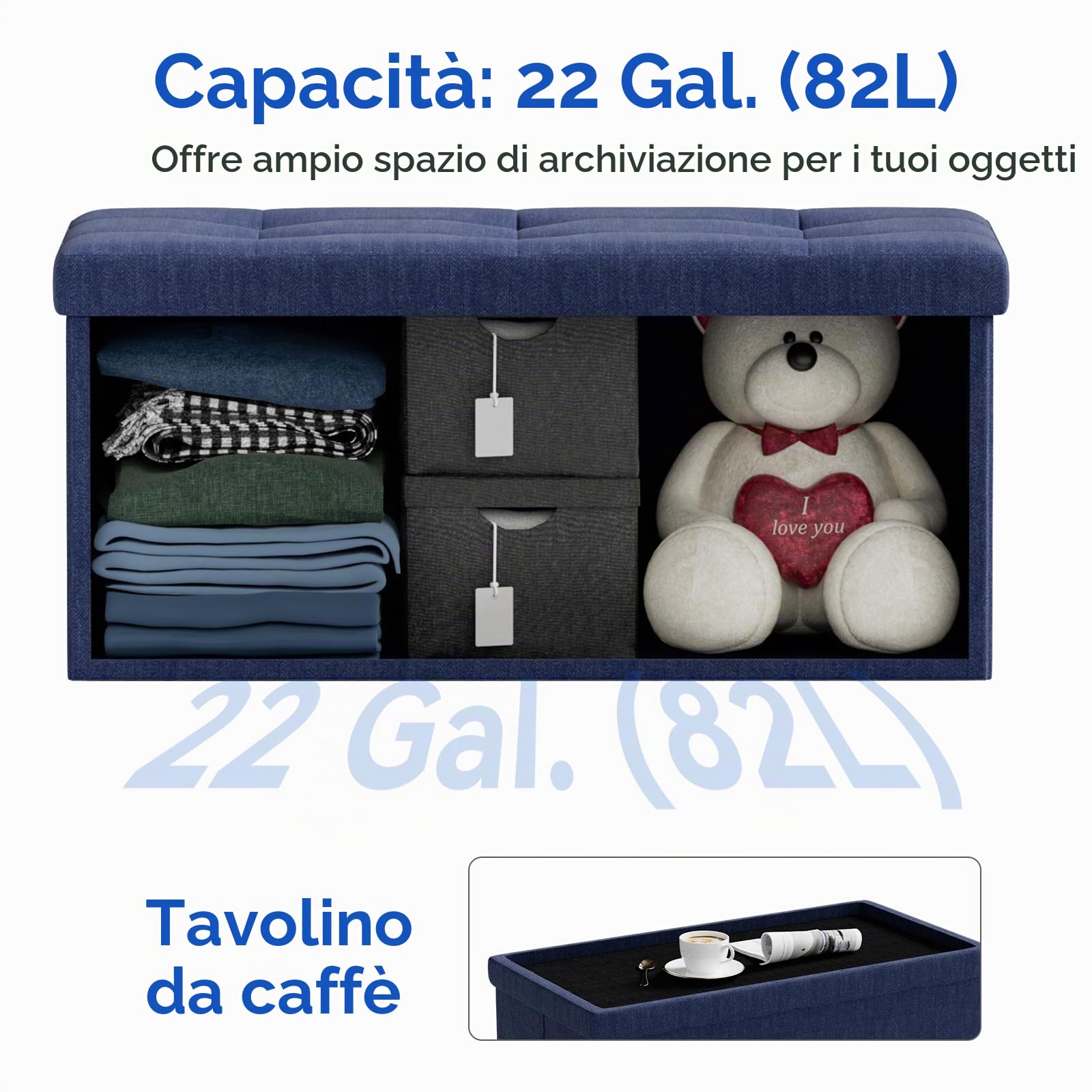 BRIAN & DANY Pouf Puff Pieghevole Stoccaggio Ottomano Poggiapiedi Sgabello Contenitore Cassapanca Pieghevole, Blu Navy - Tessuto Come Lino, 76 x 38 x 38 cm