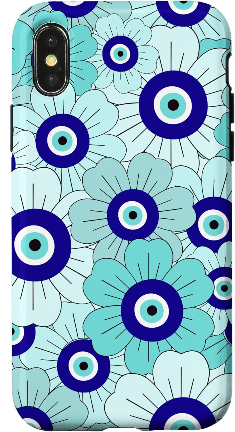 Floral Daisies Evil Eye Turkish Arabesque Eyeball Teal Case for iPhone 13