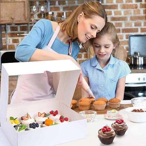 Miniatura 32 de VGOODALL 12 cajas para cupcakes, 6 soportes para cupcakes de Halloween con ventana, cajas de pastelería negras para cumpleaños, vacaciones, Negro