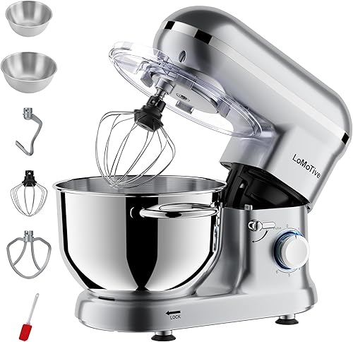 Batidora de Pie 6QT Mezcladora de Masa - Mezcladora de Masa de 660W Mezcladora Eléctrica de 6 Velocidades con Batidor de Huevos Gancho para Masa