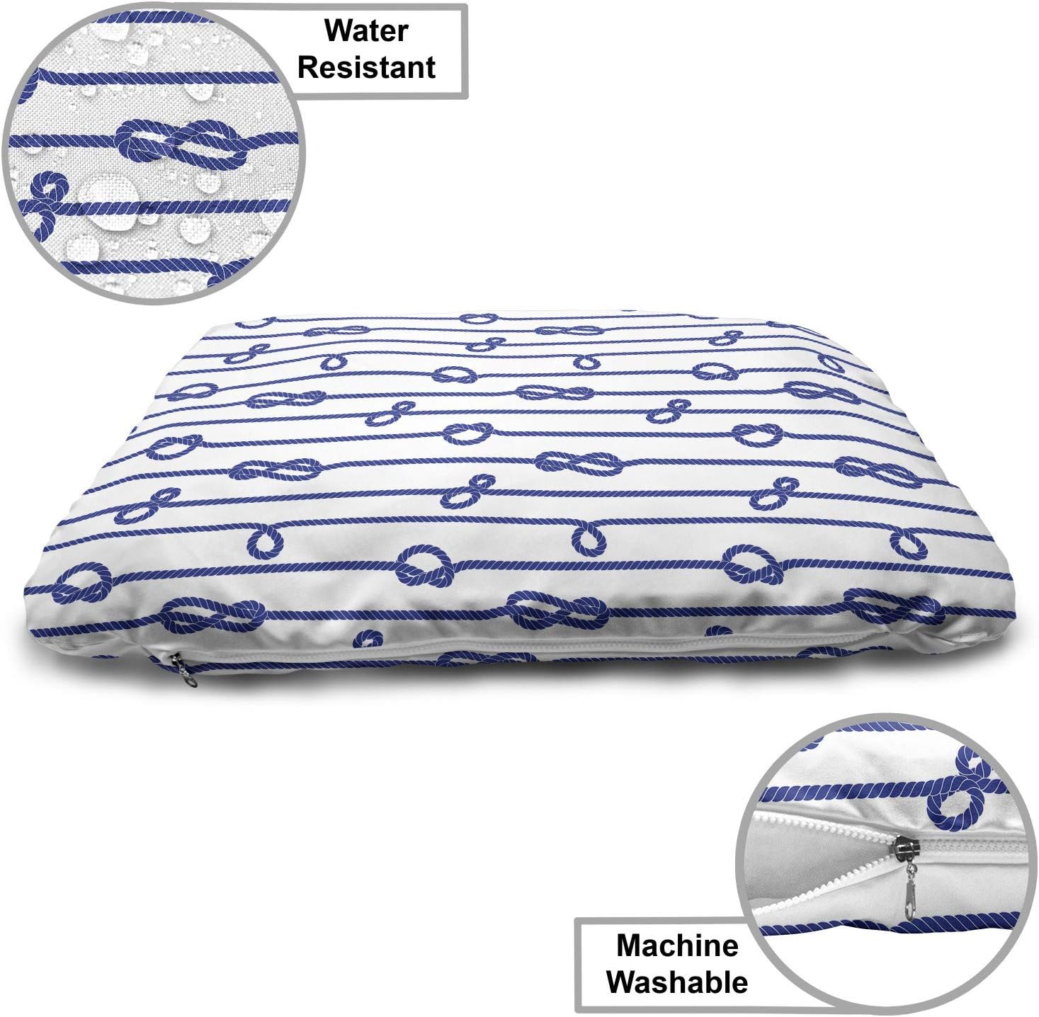 review Lunarable Blue Nautical Pet Bed, Continuous Pattern of Vertical Order Seascape with Knots, Chew Resistant Pad for Dogs and Cats Cushion with Removable Cover, 24