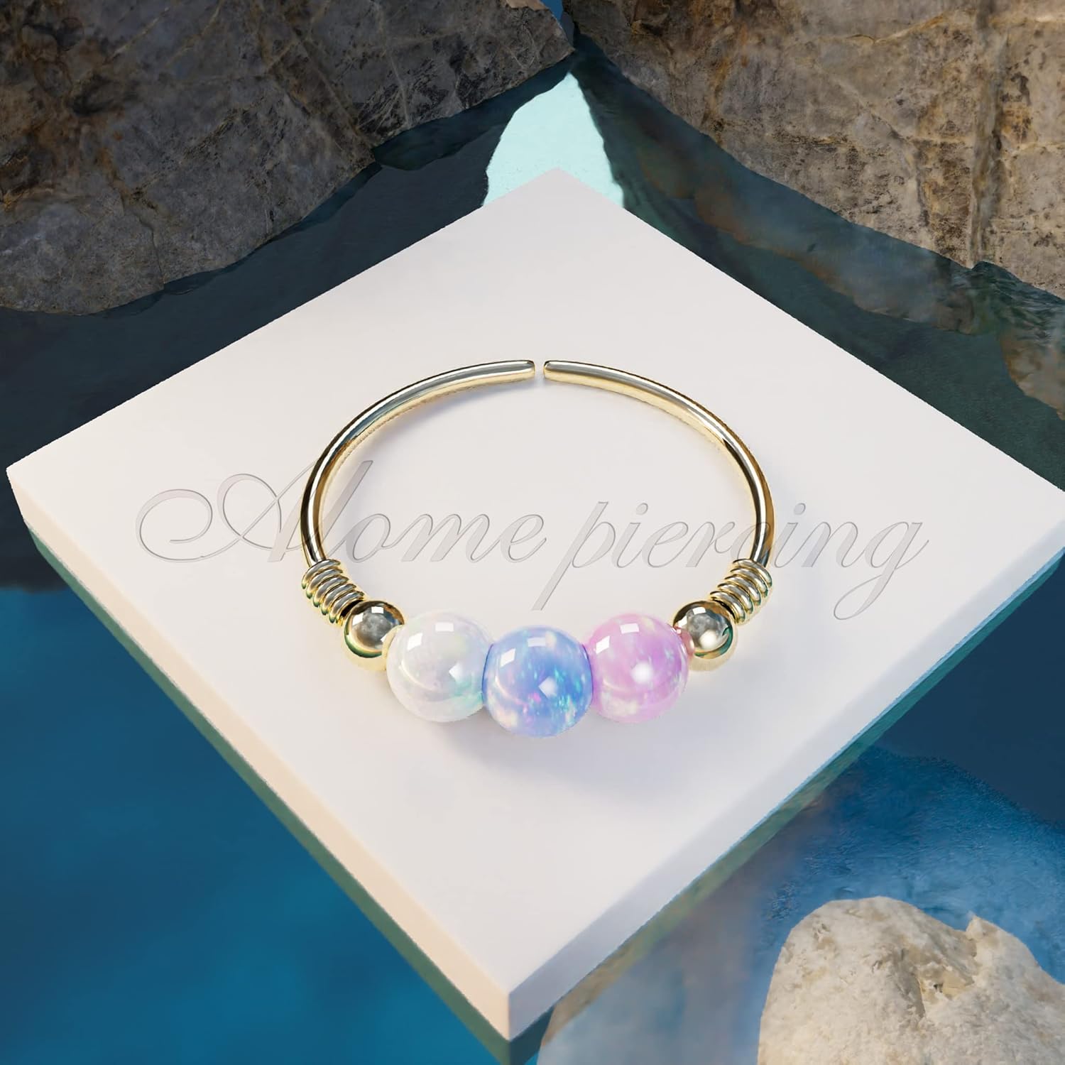 Thin Helix Hoop Earring - 24G 14k Gold Filld 2 mm tiny opal helix earring - white opal cartilage earring , gold cartilage hoop - Image 4