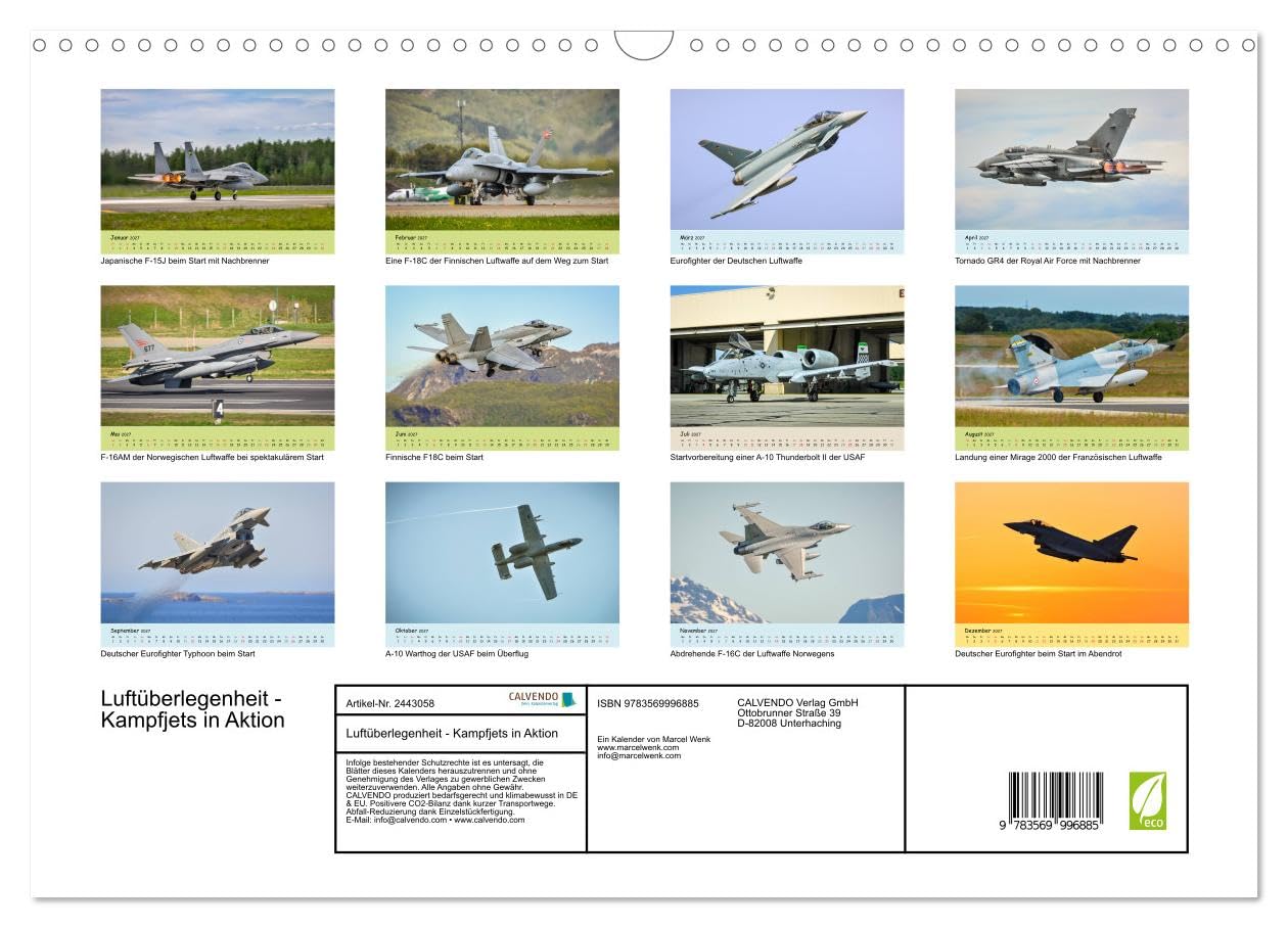 CALVENDO - Luftüberlegenheit - Kampfjets in Aktion (Wandkalender 2027 DIN A3 quer), Monatskalender: Faszinierende Aufnahmen von Kampfjets in Aktion.