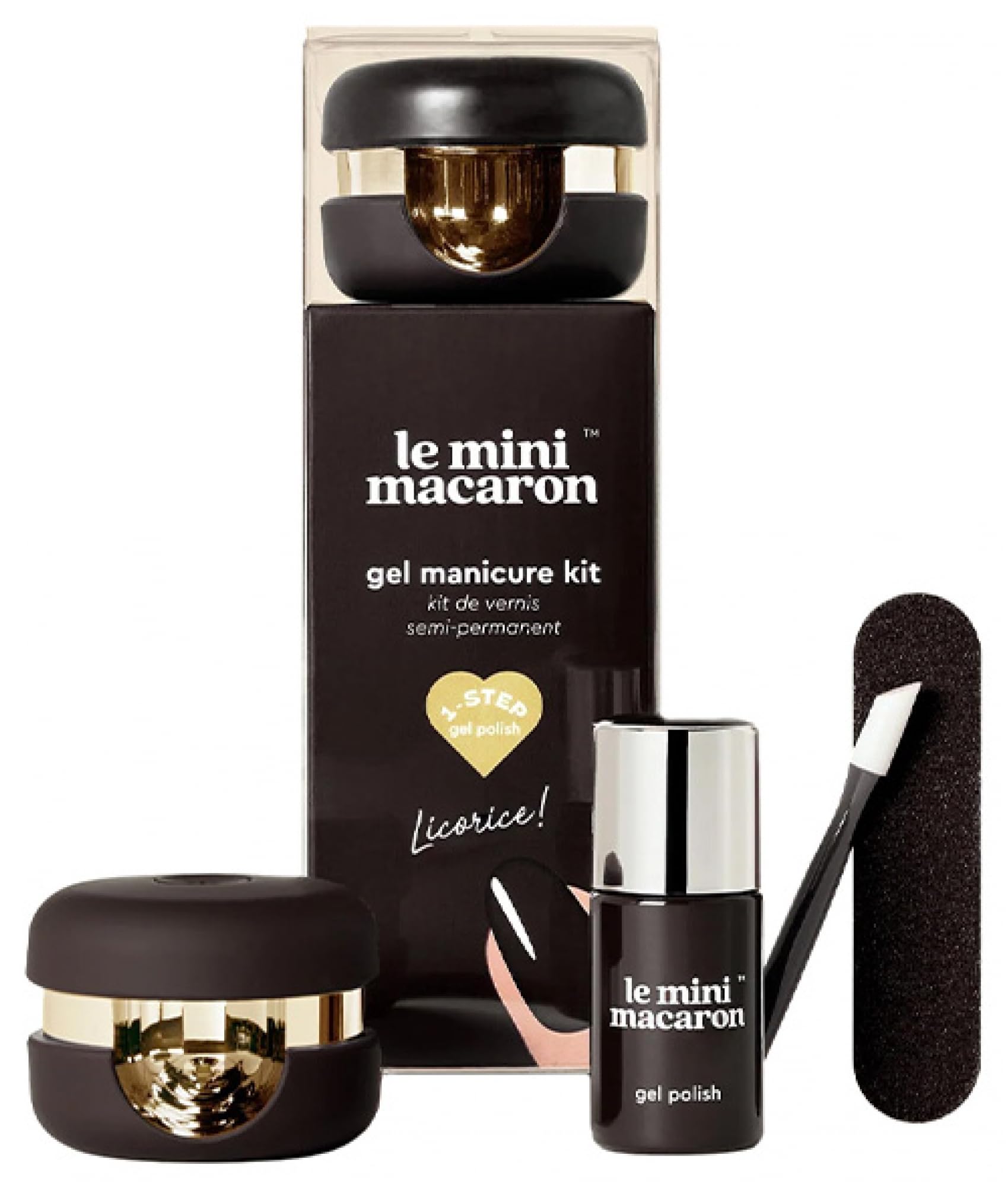 Le Mini Macaron • Semi-Permanent Manicure and Pedicure Kit • Nail Polish and LED Lamp • Quick UV Drying • Liquorice Nail Gel Polish Black