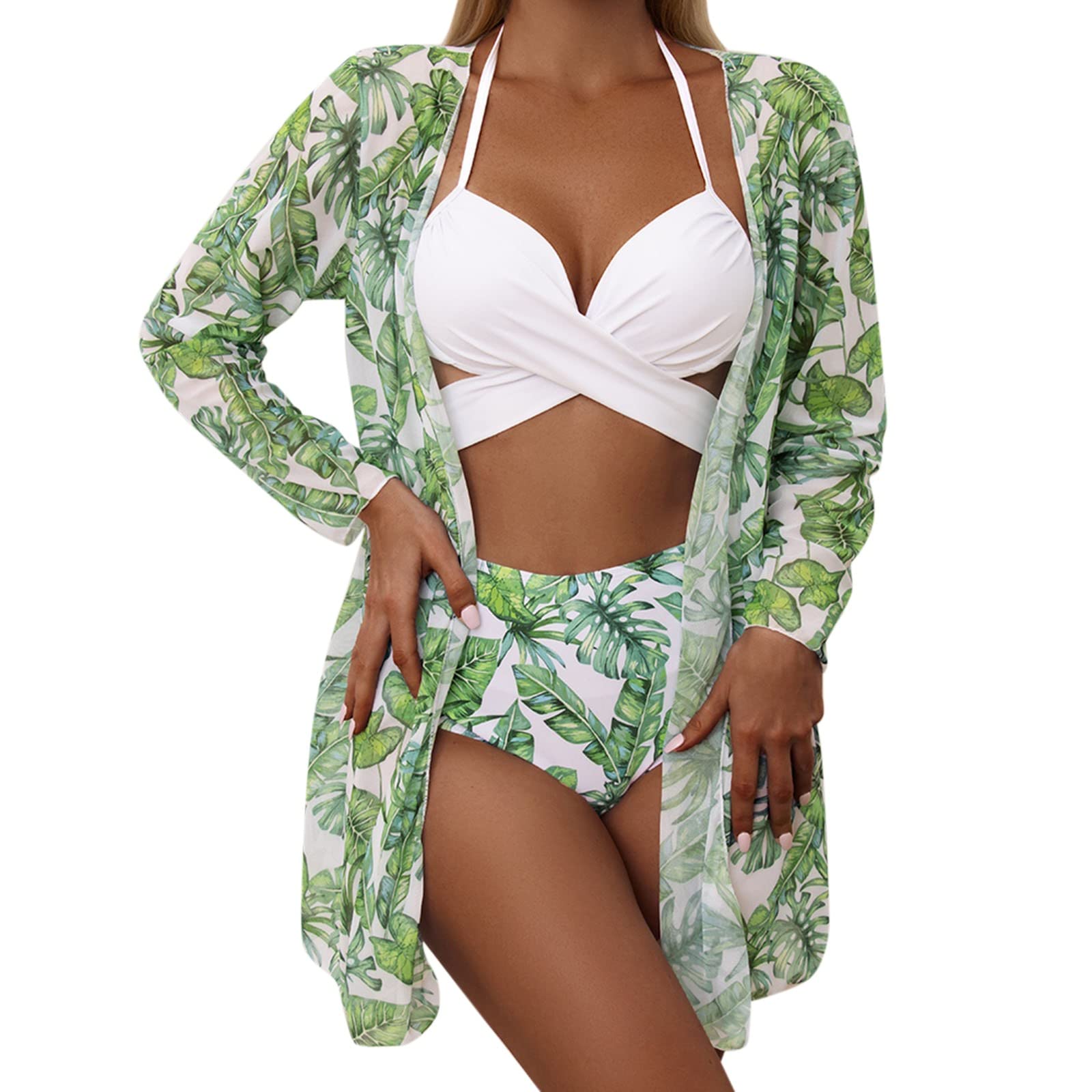 Women‘s Pieces Swimsuits V Neck Monokini Bathing Suits Two Piece  Halteneck Bandage V-Neck Push Up Bra with High Waist Briefs and Beach Cover  Up