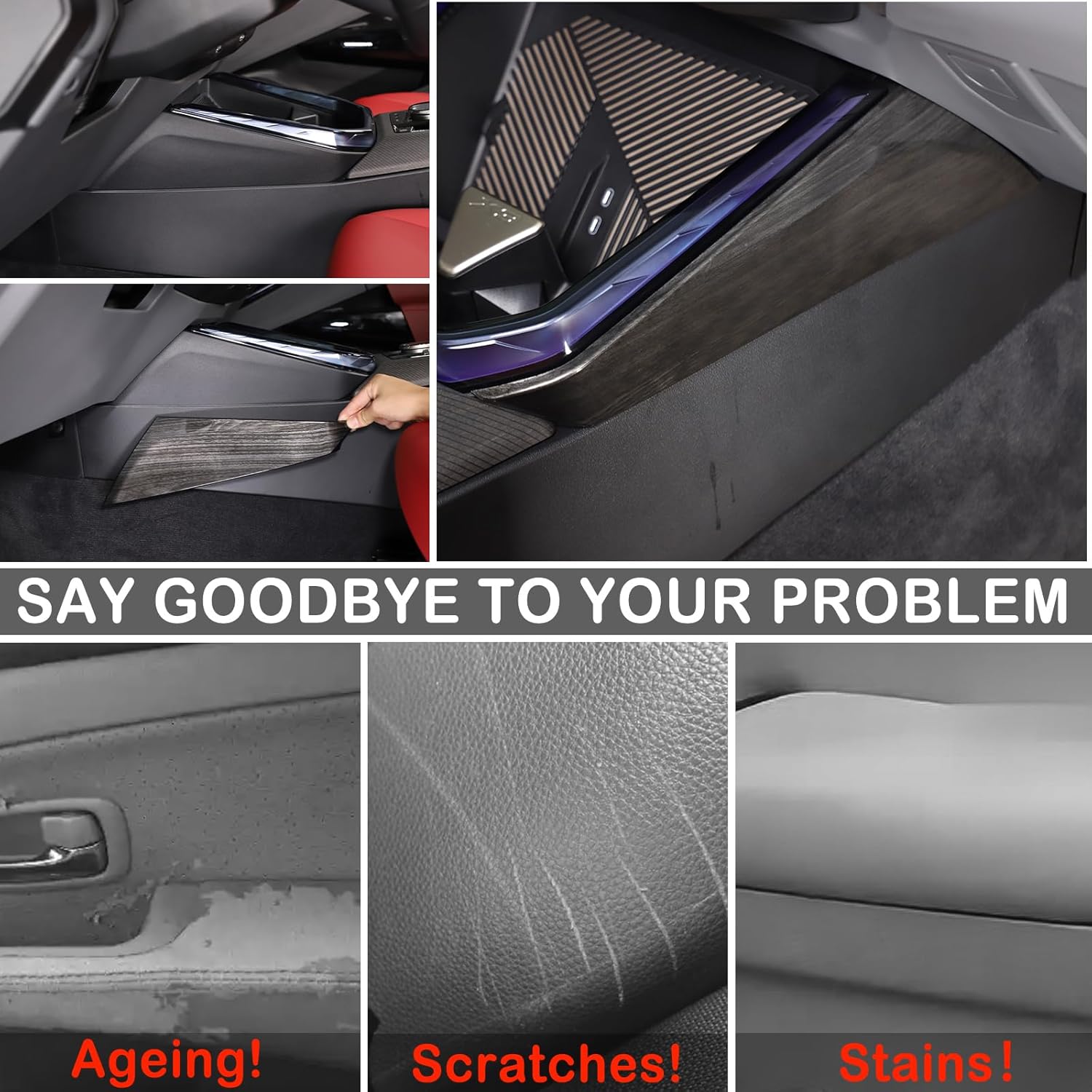 ABS Car Center Console Gear Shift Side Decorative Strip Sticker Compatible with BMW X3 2025 2026 Gear Box Side Cover Panel Frame Trim (Black Wood Grain)