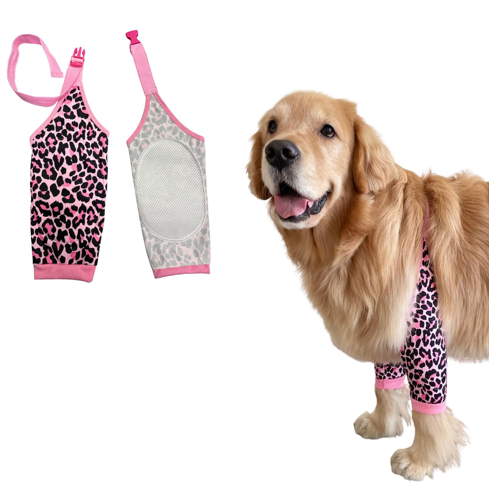 Blue Dream Island Dog Front Leg Braces Recovery Sleeve,Dog Elbow Joint Protector Cover Pet Knee Brace for Small Medium Large Dogs Prevent Licking Wound_XL(Pink Leopard)