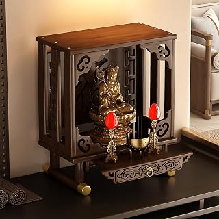 Retro Chinese Style Altar Table, Meditation Table with Pull-Out Storage Board, Puja Table, Chinese Buddha Niche Cabinet, for Living Rooms, Shrines, Temples(66x39x26cm/26x15.4x10.2in)