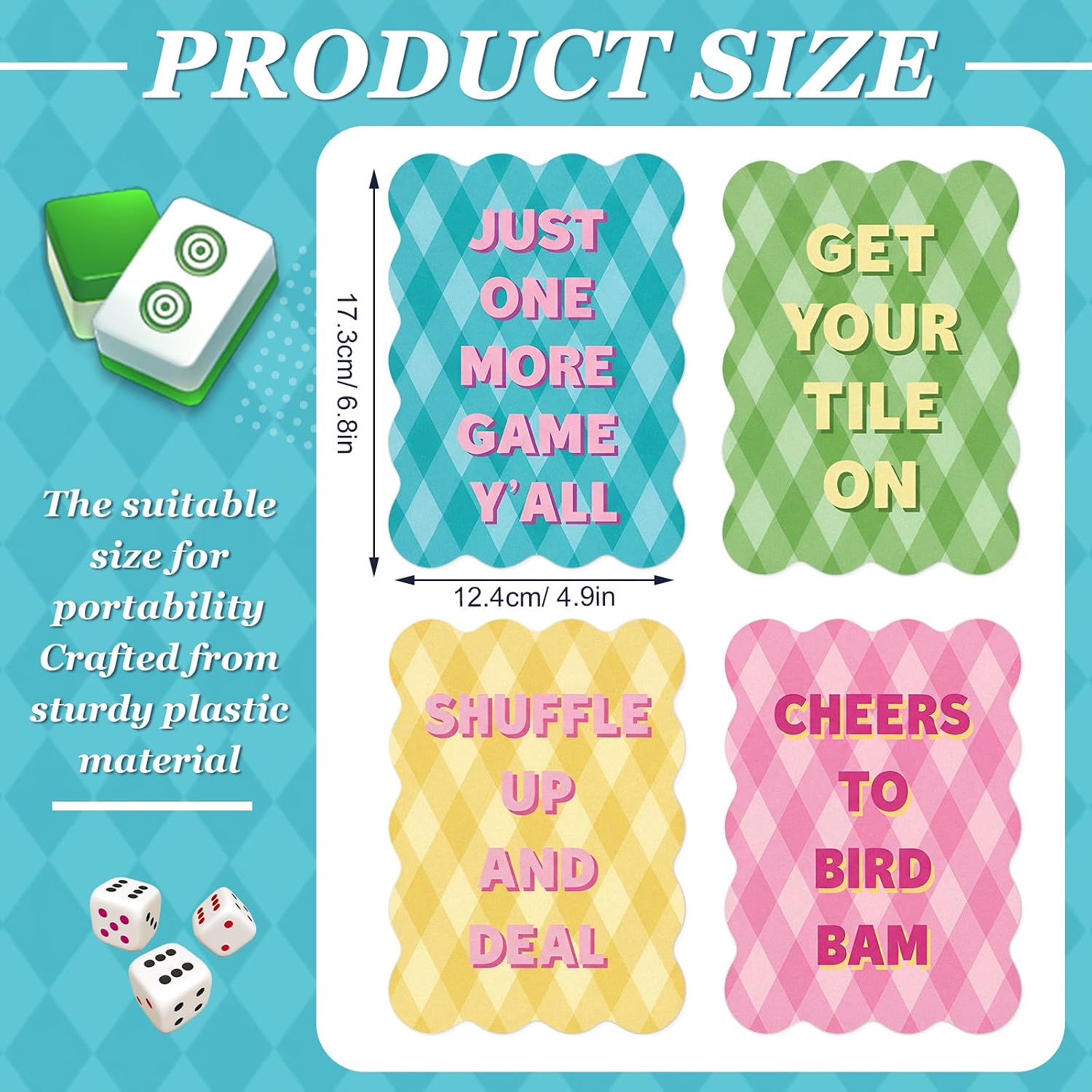 Soulchen 4 Pcs Mahjong Tile Mixer Shufflers for Mixing and Shuffling Tiles Plastic Mahjong Accessories Gifts for Lovers Games Decorative Printed Design (Rhombus Pattern)
