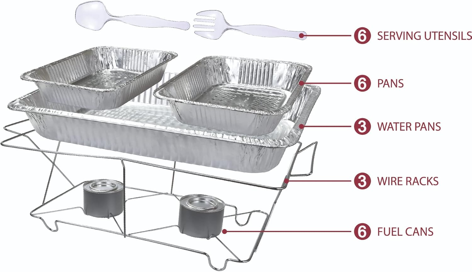 24 Piece Party Serving Kit Includes Chafing Dish Buffet Set and Serving Utensils For All Types Of Parties And Events, 3 complete Disposable Party Sets