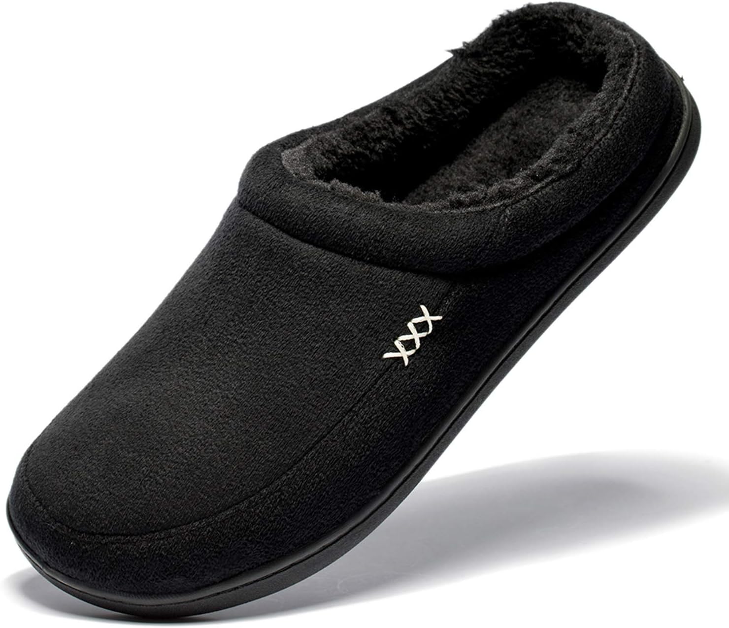 NewDenBer Men's Warm Memory Foam Suede Plush Fleece Lined Slip on Indoor Outdoor Clog House Slippers