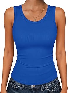 Womens Tank Tops 2026 Scoop Neck Ribbed Sleeveless Top Casual Basic Slim Fitted Knit Cami Tee Shirts