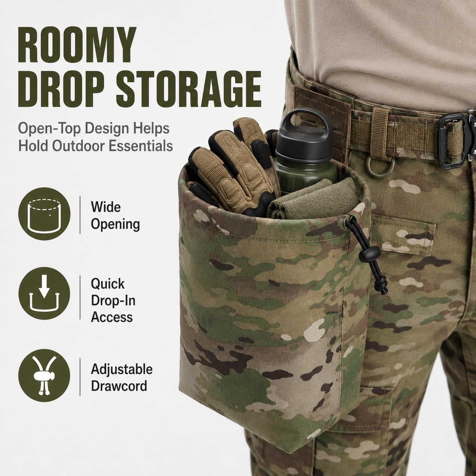 Genérico Pouch Utility MOLLE Enrollable, Bolsa Outdoor Plegable
