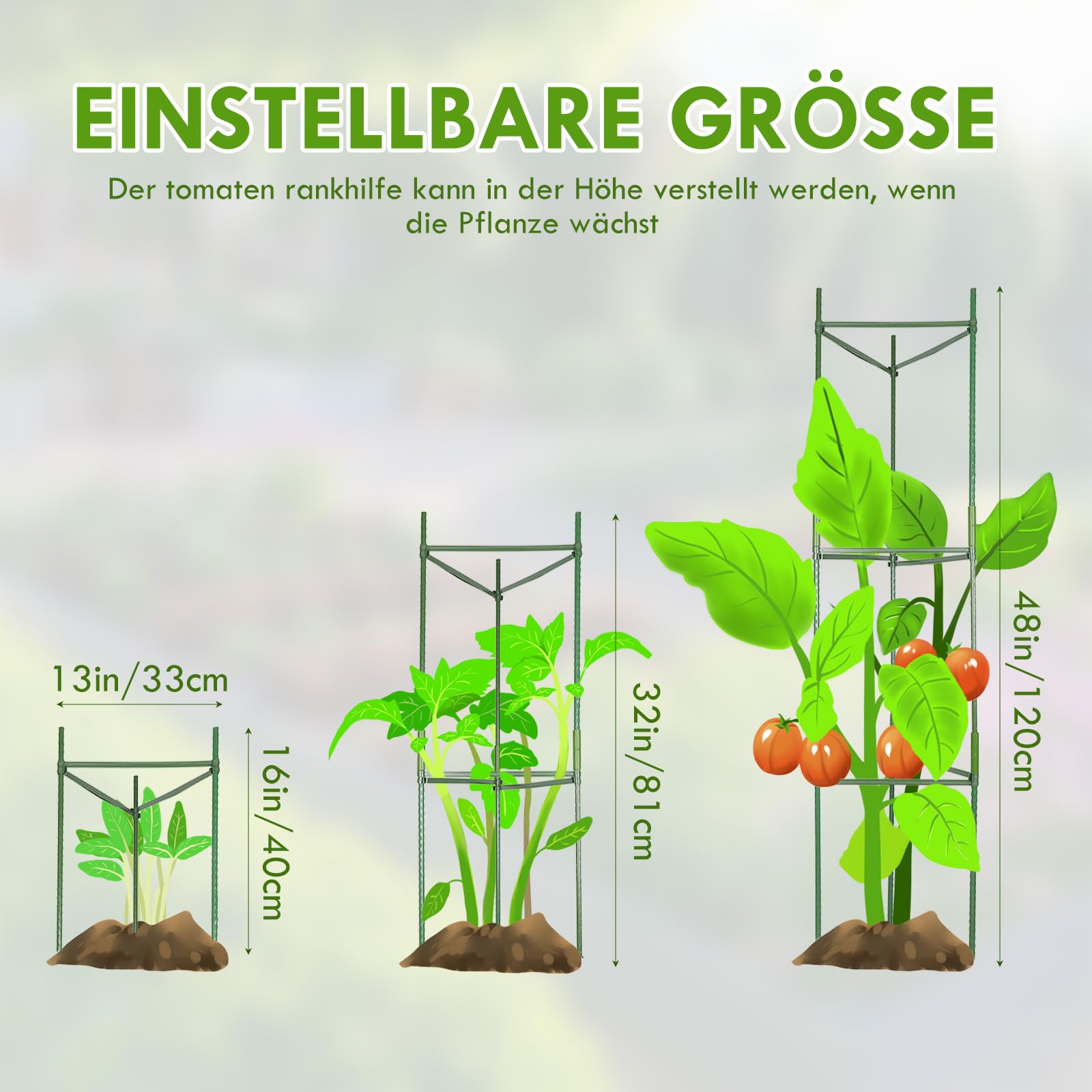 6 Stück Tomaten Rankhilfe, Gurken Rankhilfe, Rankhilfen für Kletterpflanzen für den Garten, Zusammengebaute Rankhilfe Tomaten, Rankhilfe für den Gemüse, Blumen und Obstanbau (120CM)