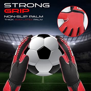 Kids Soccer Goalkeeper Gloves with Finger Save Strong Latex Grip, Padded Fingers & Palms, Breathable, Adjustable Wrist, Durable & Comfortable