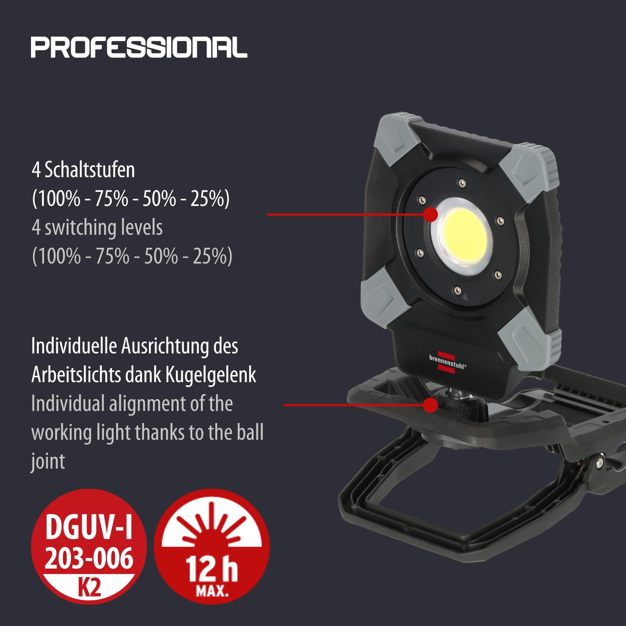 Brennenstuhl Professional LED Foco de trabajo híbrido CL 5050 MBAH (Foco de obra LED 50W, 6800lm, IP65, tecnología híbrida: cable de 5m y batería recargable, control Bluetooth)