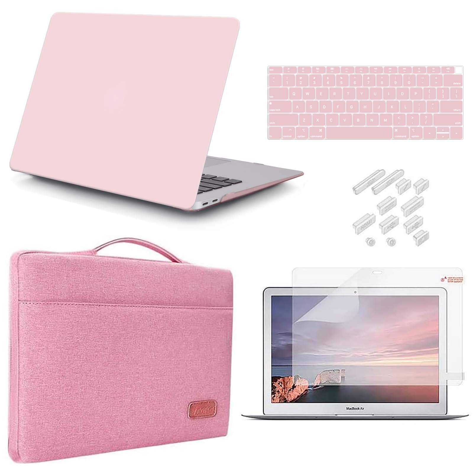 iCasso for MacBook Air 13 inch Case 2020 2019 2018 Release A2337 M1 A2179 A1932 Bundle, Plastic Hard Case Shell, Sleeve Bag, Screen Protector, Keyboard Cover and Dust Plug - Rose Quartz
