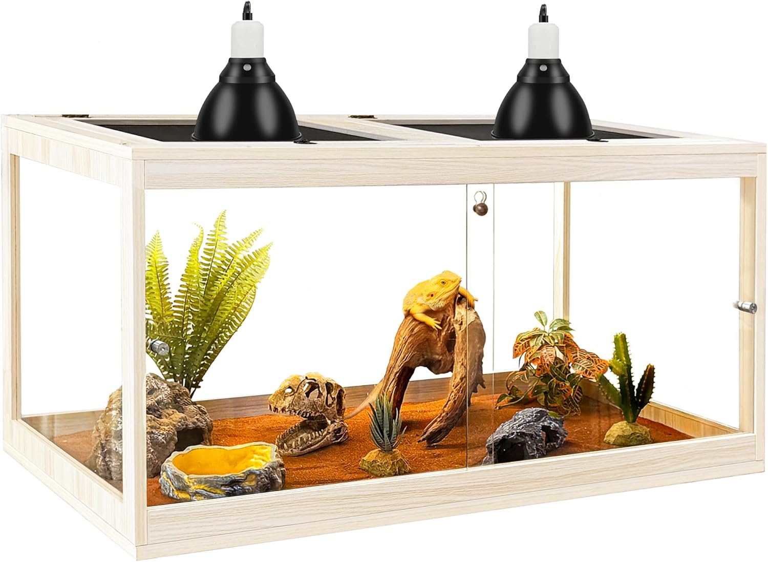 PROLEE Tempered Glass Bearded Dragon Tank,32 Gallon Reptile Tank with Meatl Mesh Roof and Front Sliding Door, Anti-Scratch Lizard Tank,Spacious Reptile Enclosure for Snakes,Lguanas, Chameleons (Oak) Oak 37Gallons,32"x16"x16"