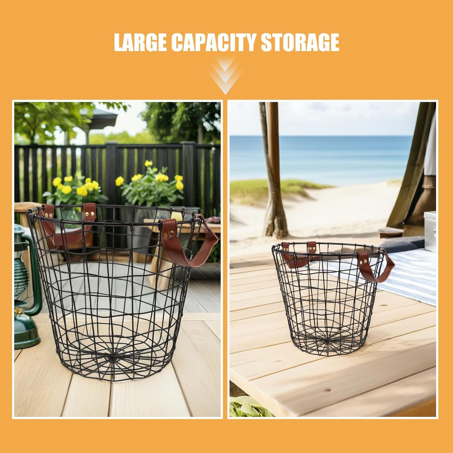 2pcs Metal Firewood Basket - Round Iron Wire Firewood Storage Holders With Handles - Christmas Wood Log Carrier For Indoor Fireplace Outdoor Camping Patio