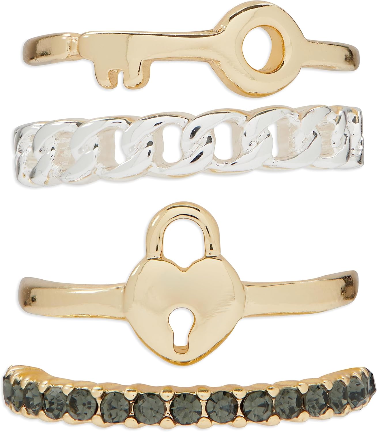 Lucky Brand Two Tone Lock Ring Stack, Gold, One Size