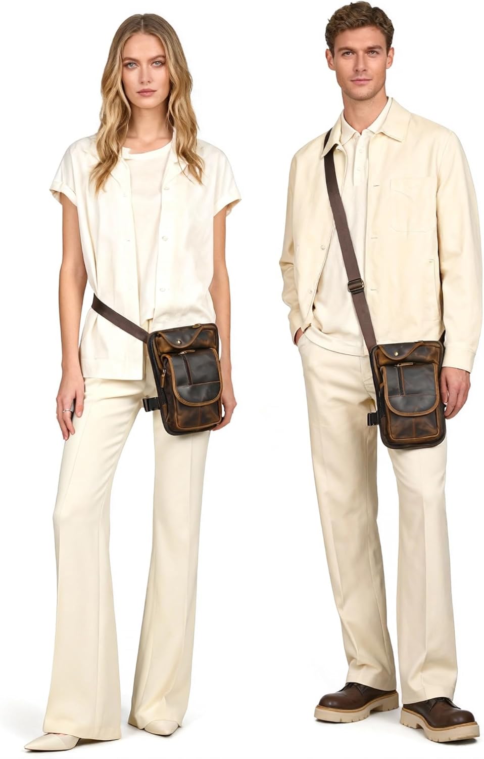 Water Resistant Canvas + Leather Motorcycle Travel Fanny Waist Pack Drop Thigh Leg Bag Pouch For Men Women FB913-5 - Image 2