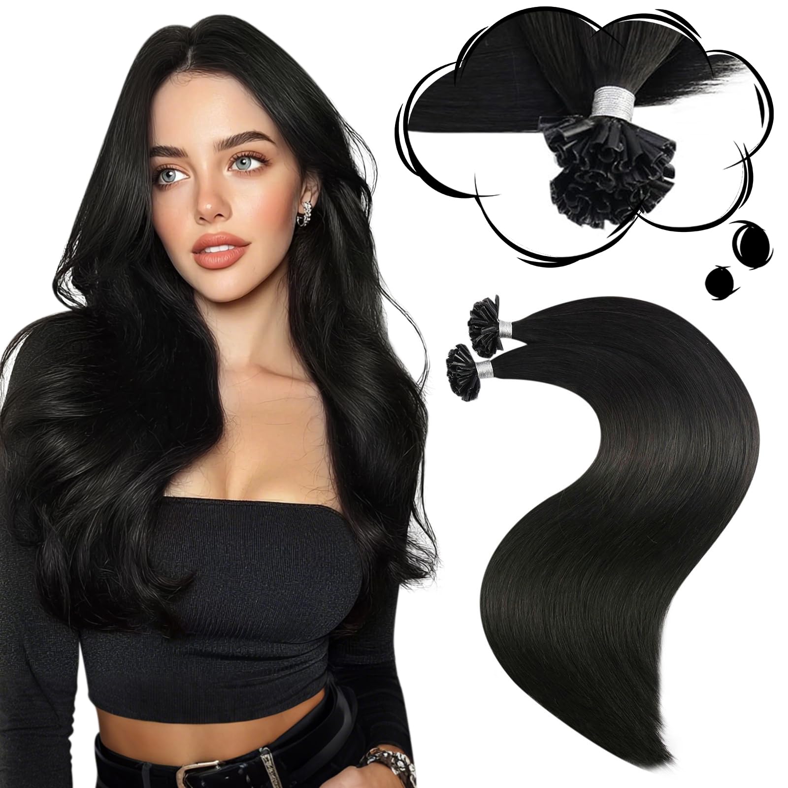 Moresoo Extensions Bondings Schwarz Echthaar 1g Hot Fusion Haarverlängerung Bondings Echthaar Naturschwarz #1b Remy U Tip Keratin Fusion Extensions Echthaar 50 Stück 50g 55 cm
