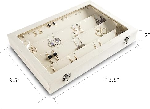 Frebeauty 64 Slots Earring Organiser,Velvet Jewellry Tray with Clear Lid