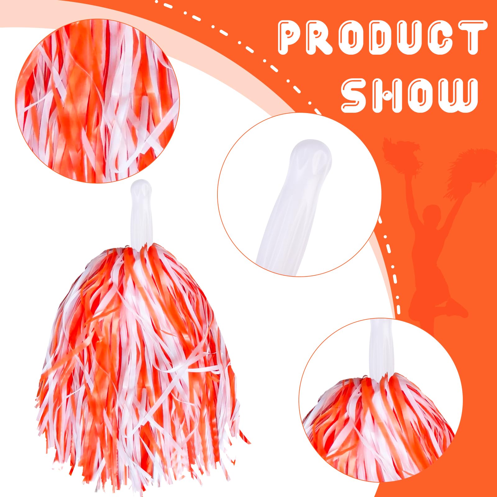 48 pompon da cheerleader, in lamina metallica, con manico, per cheerleader, per calcio, basket, club, squadre, sport, danza, tifo, spettacoli teatrali
