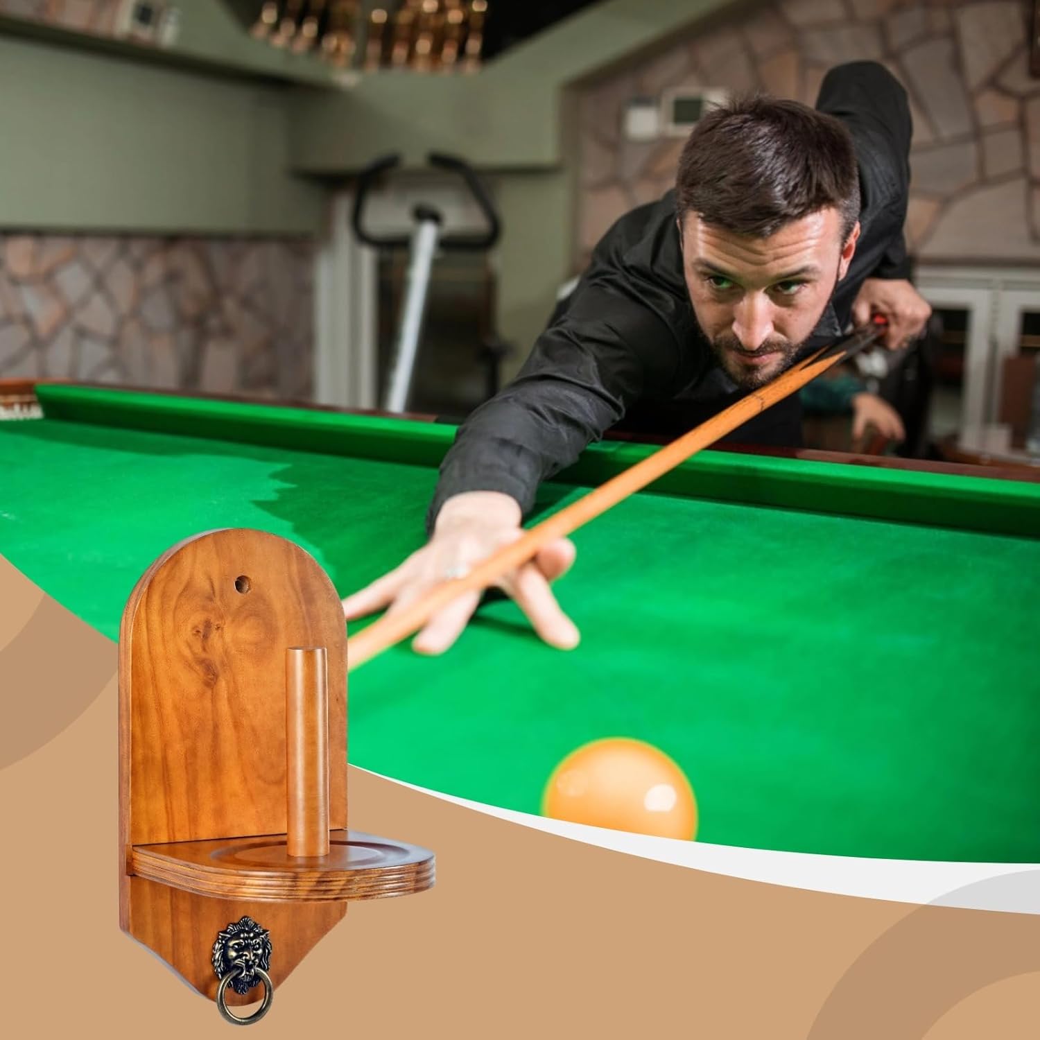 Stylish Wood Cone Chalk Holder – Mounted Wall Design, Decorative Lion Head Ring, Sturdy Pine – Ideal For Billiards And Game Rooms