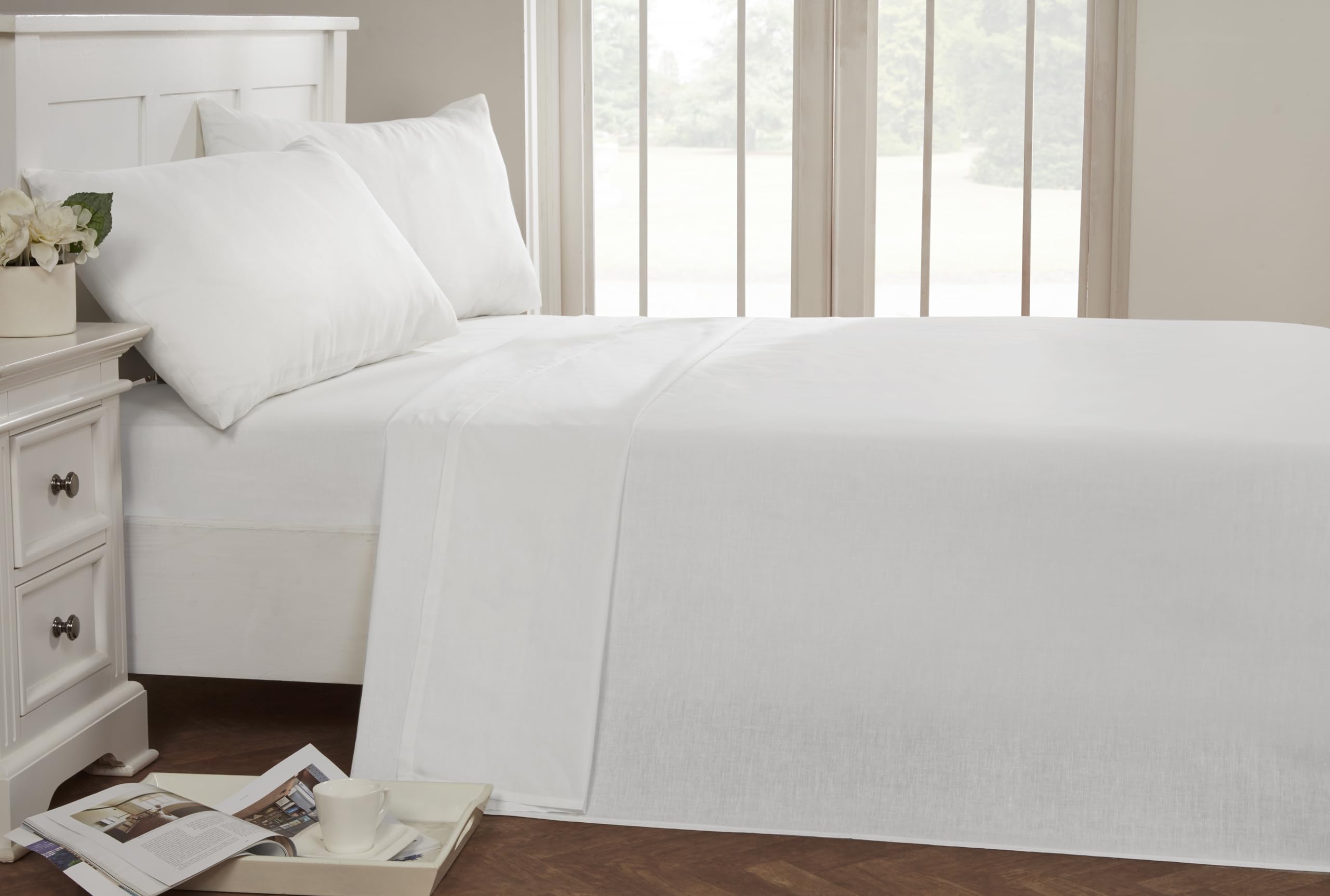 Rapport Home White 16" Deep Flat Sheet 180Tc Percale Sheet (, Single)