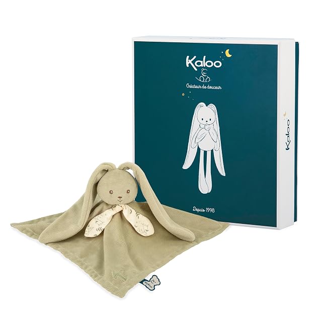 KALOO - Lapinoo - Dudú Conejo Verde - Peluche Bebé - Cuadrado 30 x 30 cm - Viscosa y Pana Muy Suave