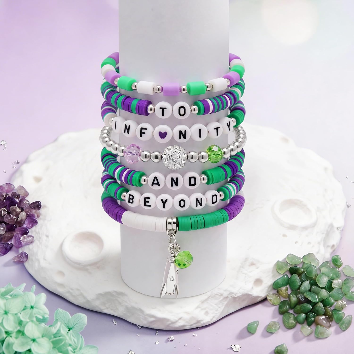 Cartoon Movie Story Bracelets Set: Cowboy Hat Boots Rocket Ship Charms Beaded Bracelet for Fans Western Party Dress image 4