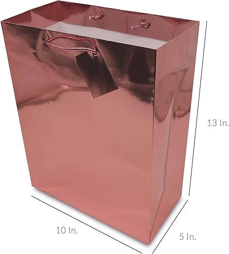 Miniatura 2 de OccasionALL 12 bolsas de regalo de papel metálico de 10 x 5 x 13 pulgadas con asas, bolsas de regalo de oro rosa para mujeres, cumpleaños, bodas,